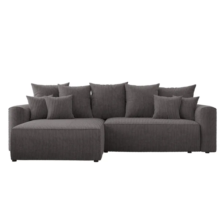Divano letto angolare reversibile 260x160cm velluto a coste con libreria a destra antracite Mistery