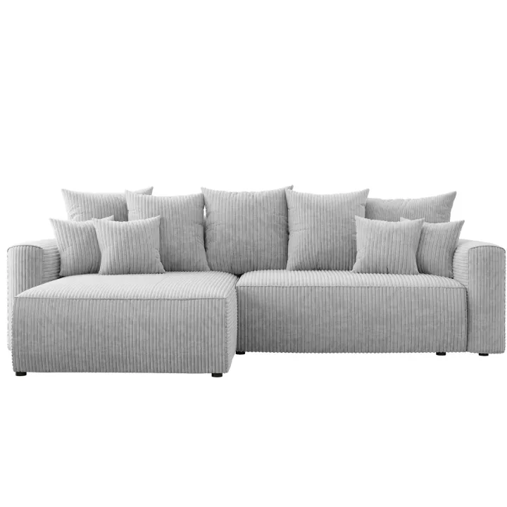 Divano letto angolare reversibile 260x160cm velluto a coste con libreria a destra grigio chiaro Mistery