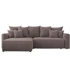 Divano letto angolare reversibile 260x160cm velluto a coste con libreria a destra marrone Mistery