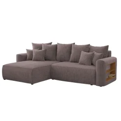 Divano letto angolare reversibile 260x160cm velluto a coste con libreria a destra marrone Mistery