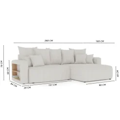 Divano letto angolare reversibile 260x160cm velluto a coste con libreria a destra marrone Mistery