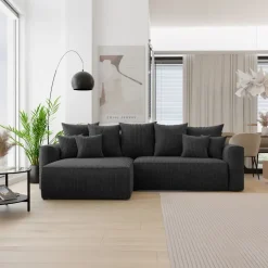 Divano letto angolare reversibile 260x160cm velluto a coste con libreria a destra nero Mistery