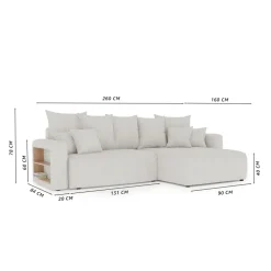 Divano letto angolare reversibile 260x160cm velluto a coste con libreria a destra nero Mistery