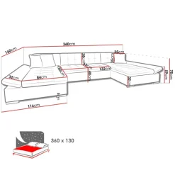 Divano letto angolare reversibile moderno design 360x160cm nero Carpiano