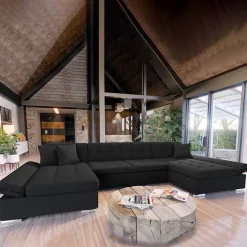 Divano letto angolare reversibile moderno design 360x160cm nero Carpiano