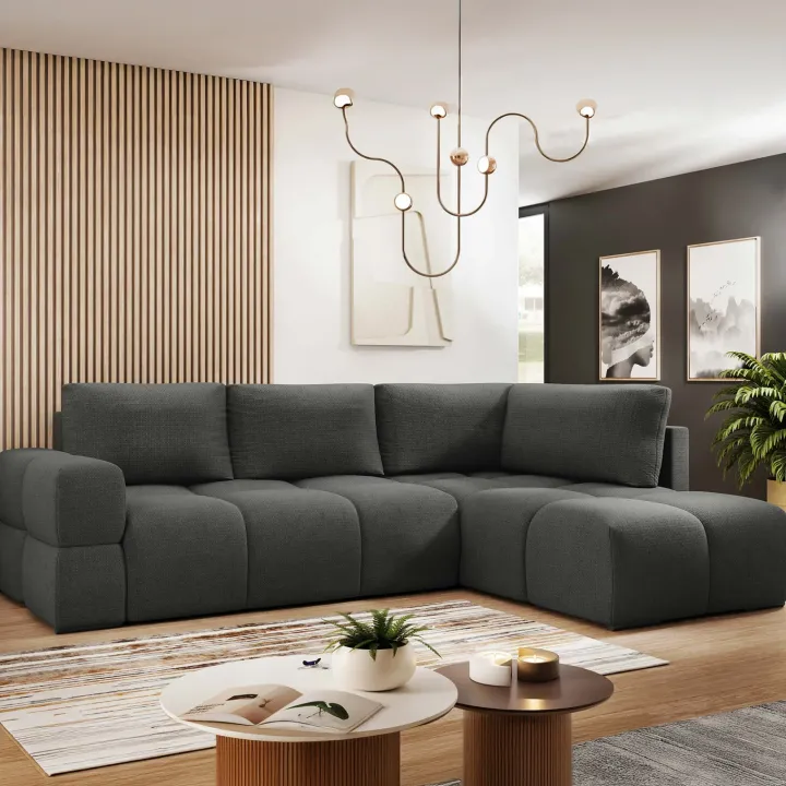 Divano letto angolare reversibile 3 posti 267x185cm box contenitore antracite Sottovoce