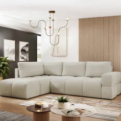 Divano letto angolare reversibile 3 posti 267x185cm box contenitore beige Sottovoce