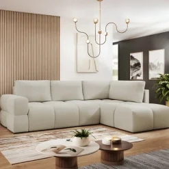 Divano letto angolare reversibile 3 posti 267x185cm box contenitore beige Sottovoce