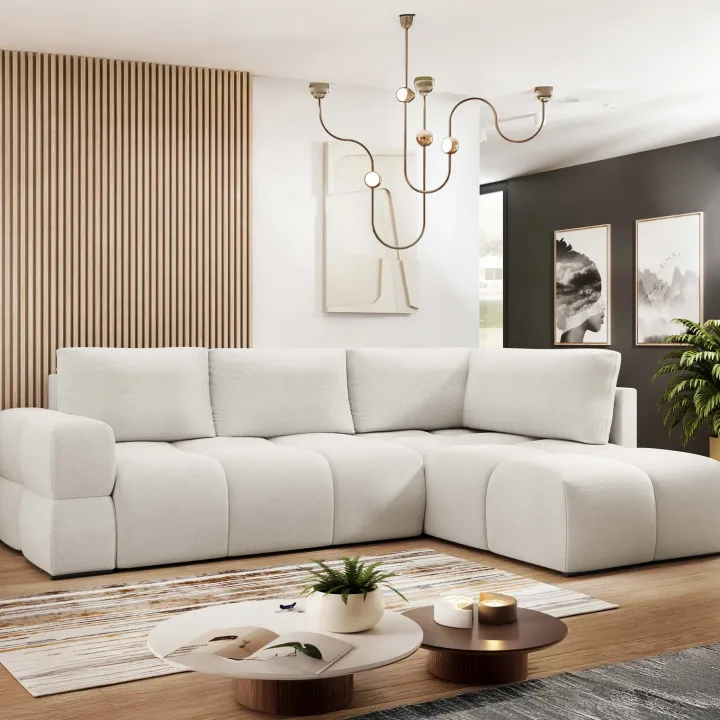 Divano letto angolare reversibile 3 posti 267x185cm box contenitore bianco perla Sottovoce