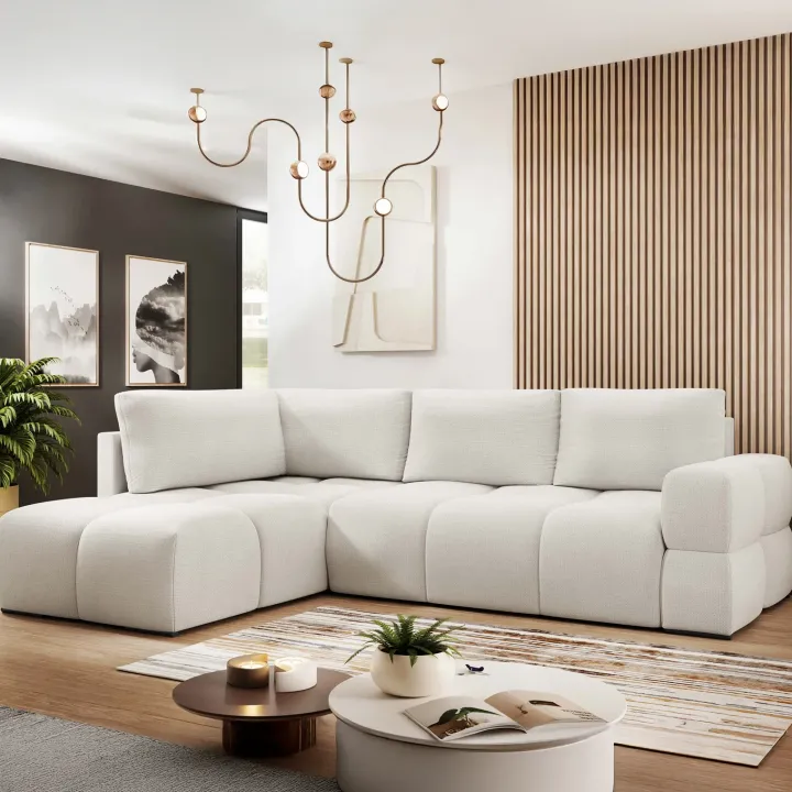 Divano letto angolare reversibile 3 posti 267x185cm box contenitore bianco perla Sottovoce