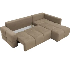 Divano letto angolare reversibile 3 posti 267x185cm box contenitore beige sabbia Sottovoce