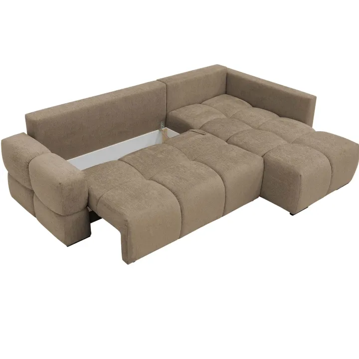 Divano letto angolare reversibile 3 posti 267x185cm box contenitore beige sabbia Sottovoce