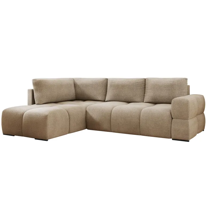 Divano letto angolare reversibile 3 posti 267x185cm box contenitore beige sabbia Sottovoce