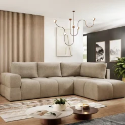 Divano letto angolare reversibile 3 posti 267x185cm box contenitore beige sabbia Sottovoce