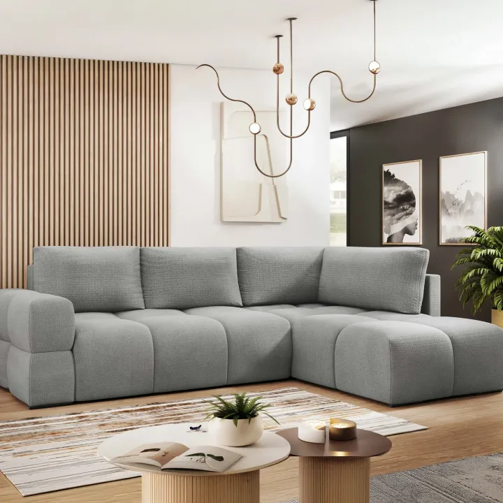 Divano letto angolare reversibile 3 posti 267x185cm box contenitore grigio Sottovoce