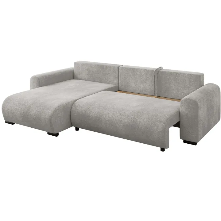 Divano letto angolare reversibile 4 posti 285x188cm con contenitore imbottito tessuto grigio Soft