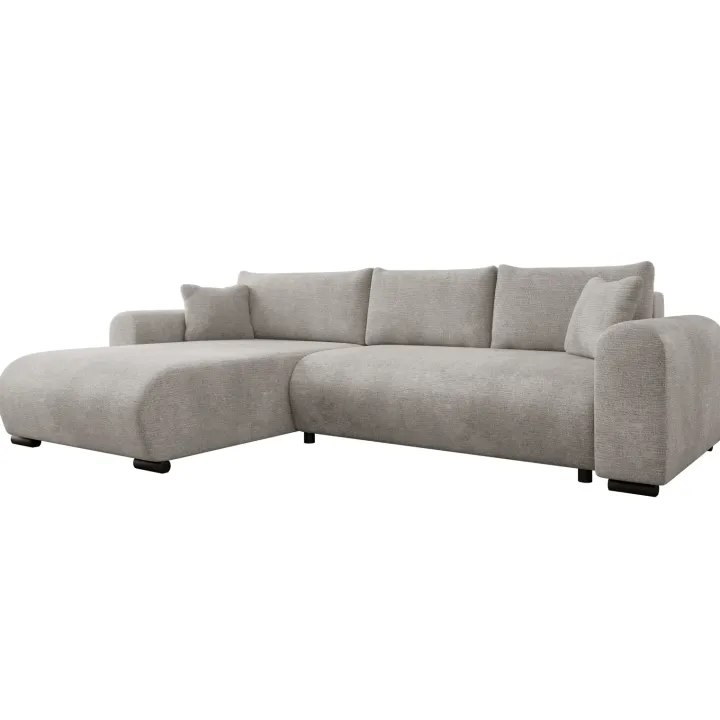 Divano letto angolare reversibile 4 posti 285x188cm con contenitore imbottito tessuto grigio Soft