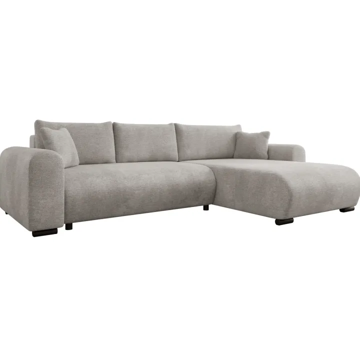 Divano letto angolare reversibile 4 posti 285x188cm con contenitore imbottito tessuto grigio Soft