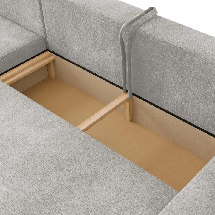 Divano letto angolare reversibile 4 posti 285x188cm con contenitore imbottito tessuto grigio Soft