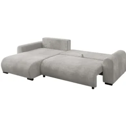 Divano letto angolare reversibile 4 posti 285x188cm con contenitore imbottito tessuto grigio Soft