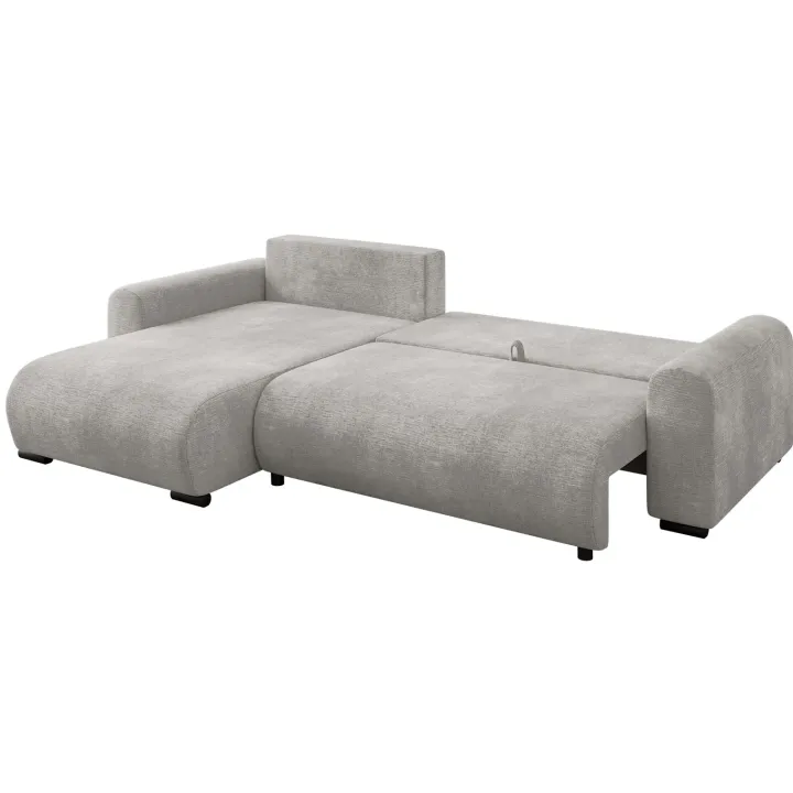 Divano letto angolare reversibile 4 posti 285x188cm con contenitore imbottito tessuto grigio Soft