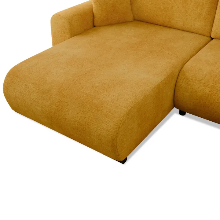 Divano letto angolare reversibile 4 posti 285x188cm con contenitore imbottito tessuto giallo senape Soft