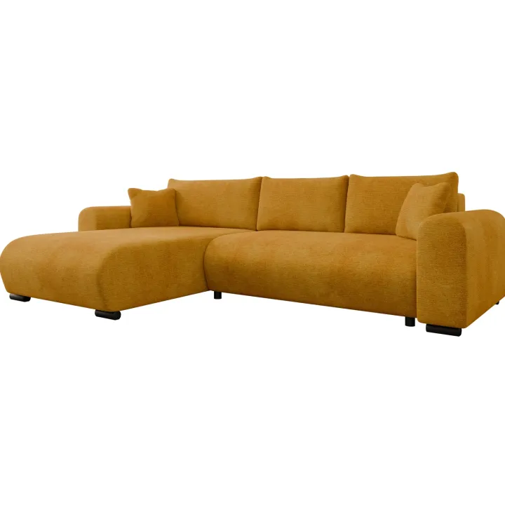 Divano letto angolare reversibile 4 posti 285x188cm con contenitore imbottito tessuto giallo senape Soft