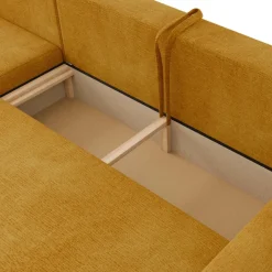 Divano letto angolare reversibile 4 posti 285x188cm con contenitore imbottito tessuto giallo senape Soft