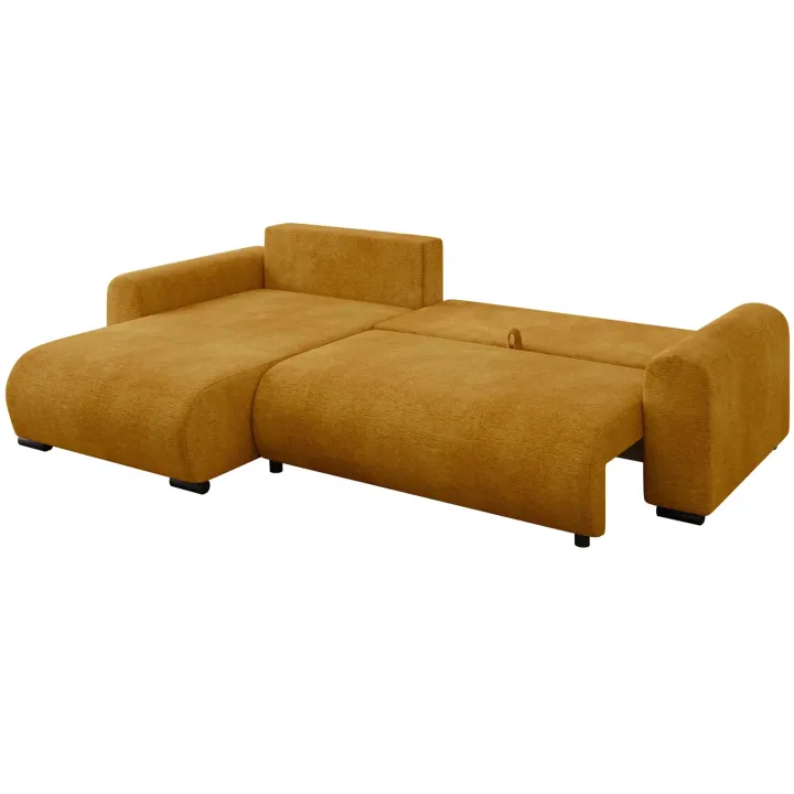 Divano letto angolare reversibile 4 posti 285x188cm con contenitore imbottito tessuto giallo senape Soft