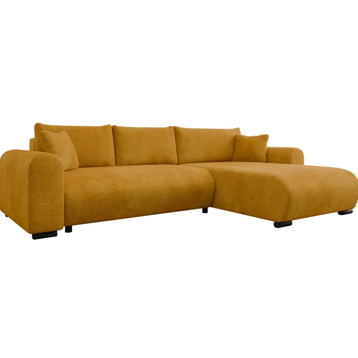Divano letto angolare reversibile 4 posti 285x188cm con contenitore imbottito tessuto giallo senape Soft