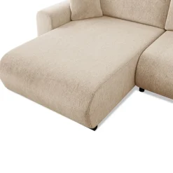 Divano letto angolare reversibile 4 posti 285x188cm con contenitore imbottito tessuto beige Soft