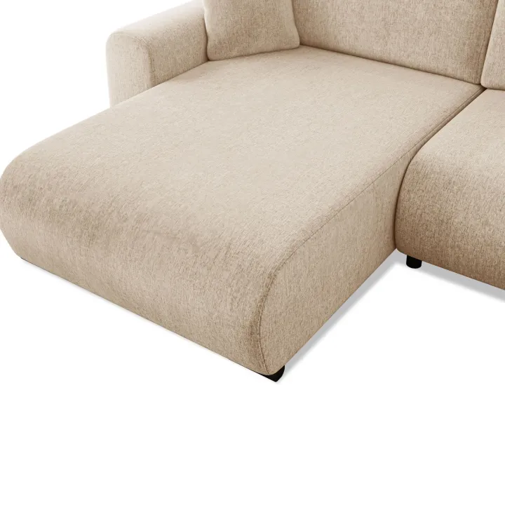 Divano letto angolare reversibile 4 posti 285x188cm con contenitore imbottito tessuto beige Soft