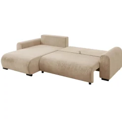 Divano letto angolare reversibile 4 posti 285x188cm con contenitore imbottito tessuto beige Soft