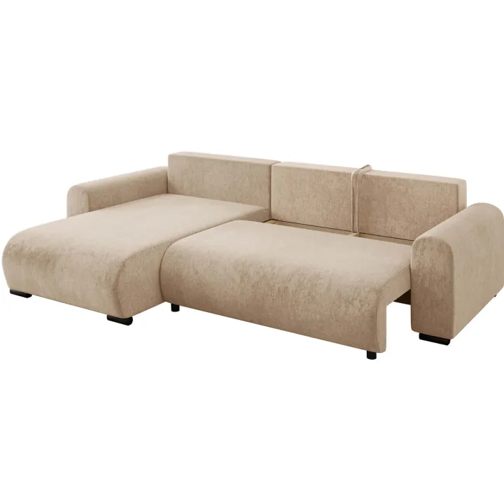 Divano letto angolare reversibile 4 posti 285x188cm con contenitore imbottito tessuto beige Soft