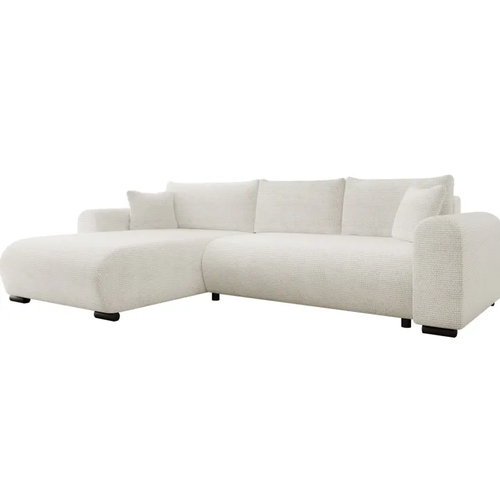 Divano letto angolare reversibile 4 posti 285x188cm con contenitore a trama spessa bianco Soft