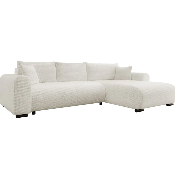 Divano letto angolare reversibile 4 posti 285x188cm con contenitore a trama spessa bianco Soft