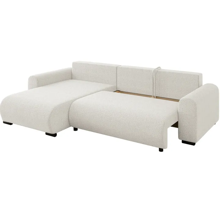Divano letto angolare reversibile 4 posti 285x188cm con contenitore a trama spessa bianco Soft