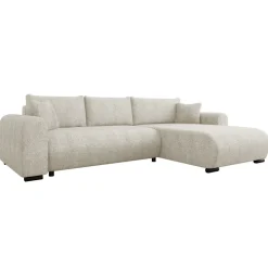 Divano letto angolare reversibile 4 posti 285x188cm con contenitore tessuto bouclé beige chiaro Soft