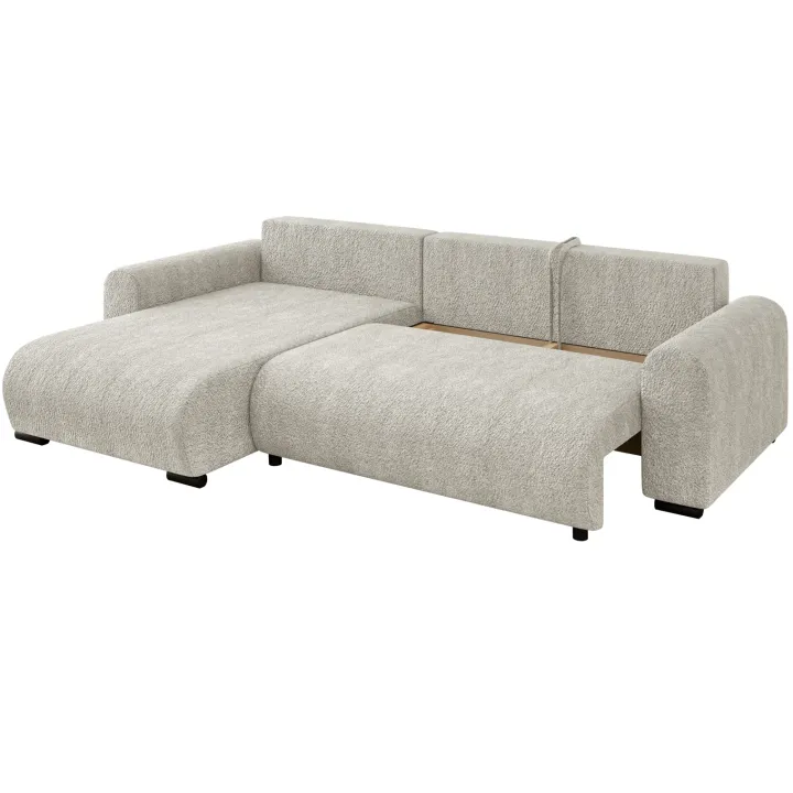 Divano letto angolare reversibile 4 posti 285x188cm con contenitore tessuto bouclé beige chiaro Soft