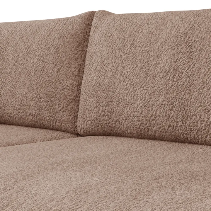 Divano letto angolare reversibile 4 posti 285x188cm con contenitore tessuto bouclé marrone chiaro Soft