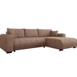 Divano letto angolare reversibile 4 posti 285x188cm con contenitore tessuto bouclé marrone chiaro Soft