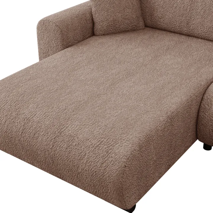 Divano letto angolare reversibile 4 posti 285x188cm con contenitore tessuto bouclé marrone chiaro Soft