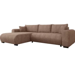 Divano letto angolare reversibile 4 posti 285x188cm con contenitore tessuto bouclé marrone chiaro Soft