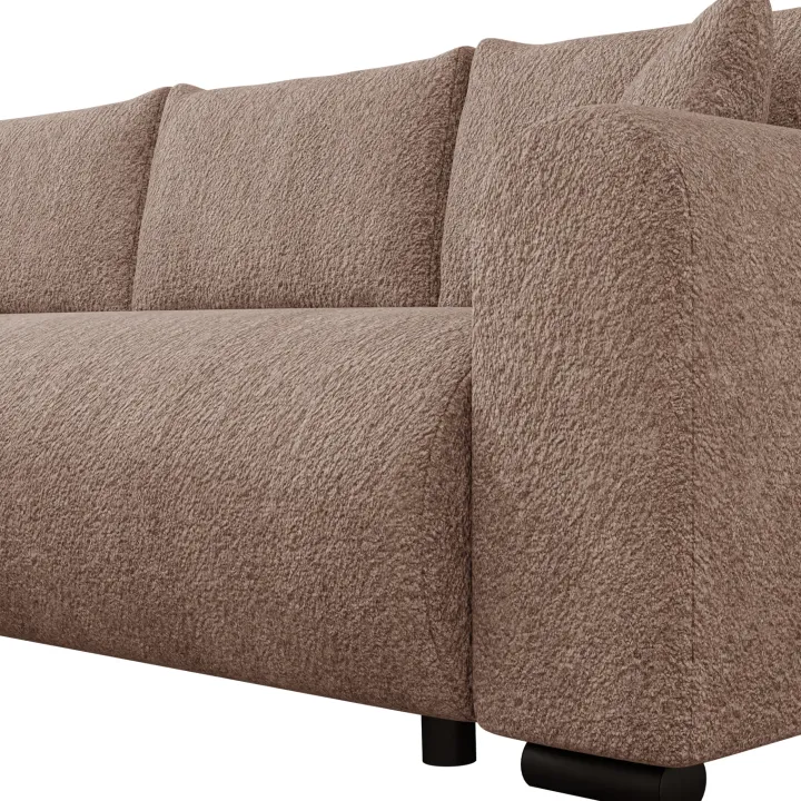 Divano letto angolare reversibile 4 posti 285x188cm con contenitore tessuto bouclé marrone chiaro Soft