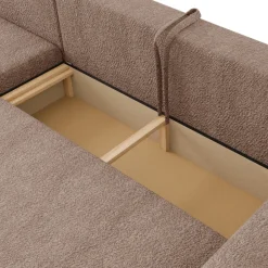 Divano letto angolare reversibile 4 posti 285x188cm con contenitore tessuto bouclé marrone chiaro Soft