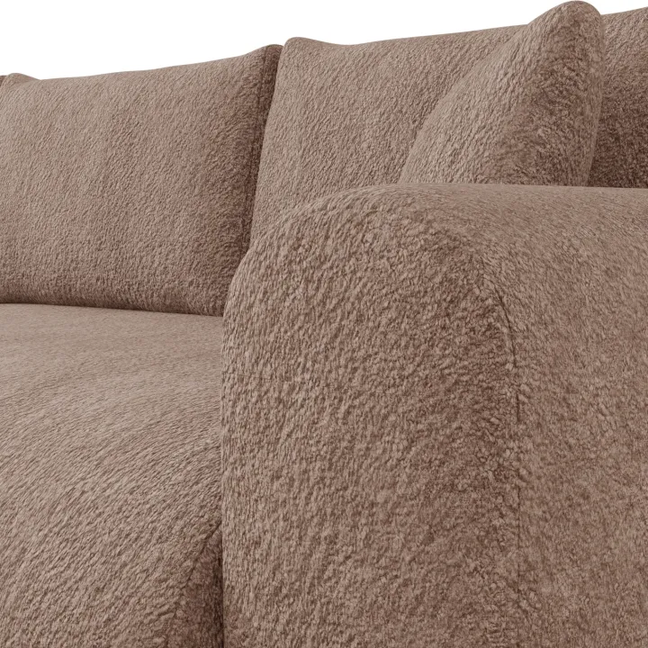 Divano letto angolare reversibile 4 posti 285x188cm con contenitore tessuto bouclé marrone chiaro Soft
