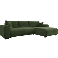 Divano letto angolare reversibile 4 posti 285x188cm con contenitore imbottito tessuto verde Soft
