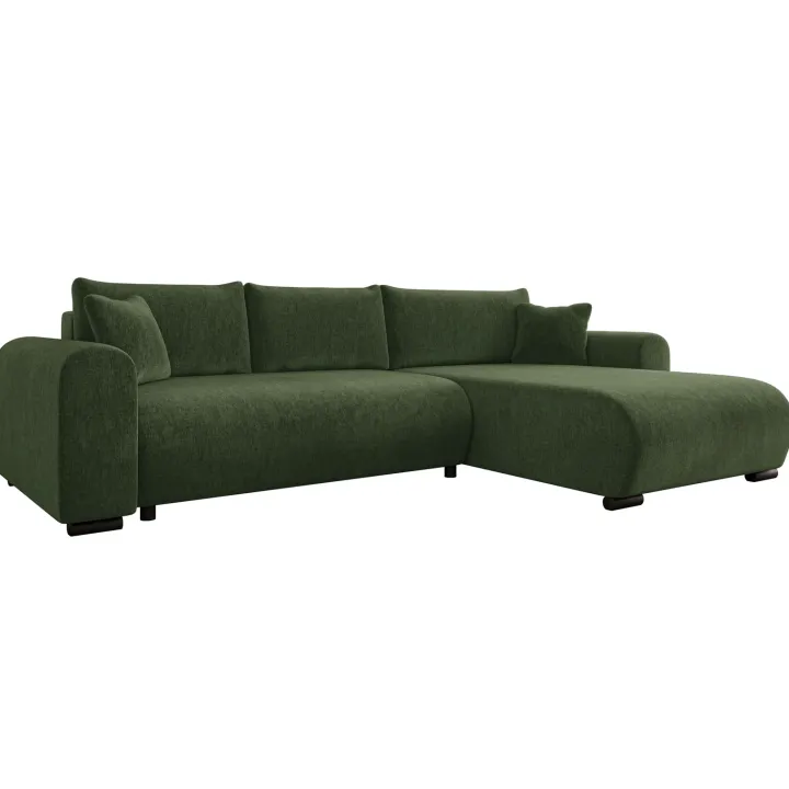 Divano letto angolare reversibile 4 posti 285x188cm con contenitore imbottito tessuto verde Soft