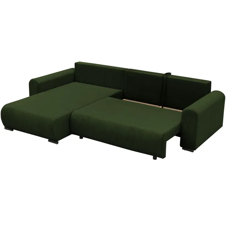 Divano letto angolare reversibile 4 posti 285x188cm con contenitore imbottito tessuto verde Soft