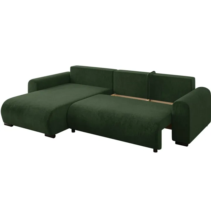 Divano letto angolare reversibile 4 posti 285x188cm con contenitore imbottito tessuto verde Soft